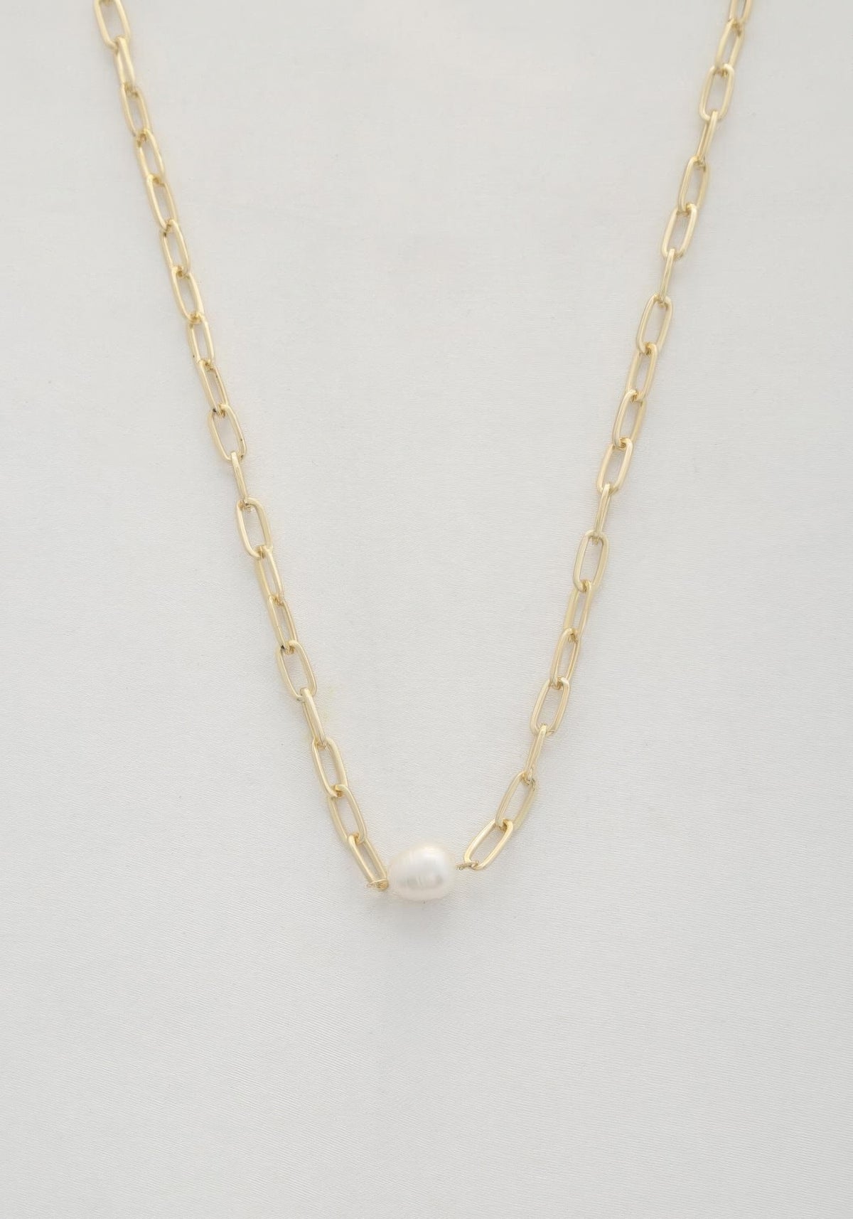 Pearl Bead Oval Link Necklace